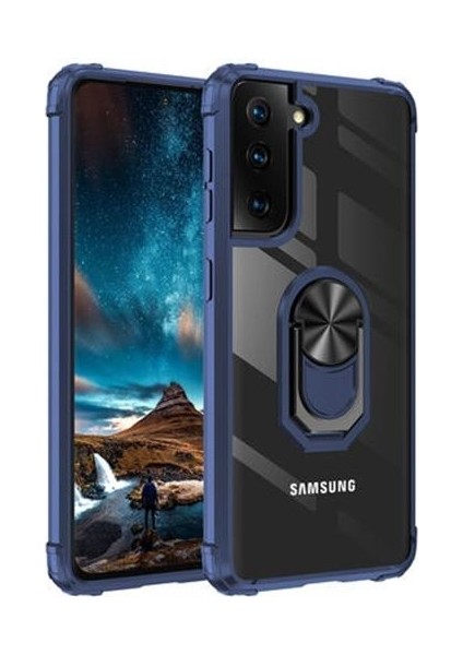 Galaxy S21 Plus Kılıf Kenarları Renkli Antişok Şeffaf Yüzüklü