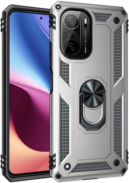 Xiaomi Poco F3 Kılıf Yüzüklü 360 Standlı Manyetikli Armor Zırh