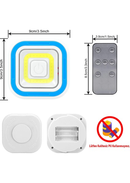 30 W Ultra 3'lü Uzaktan Kumandalı Yapışkanlı Çok Amaçlı Led Spot Lamba El Feneri Kamp Feneri Çadır Lambası