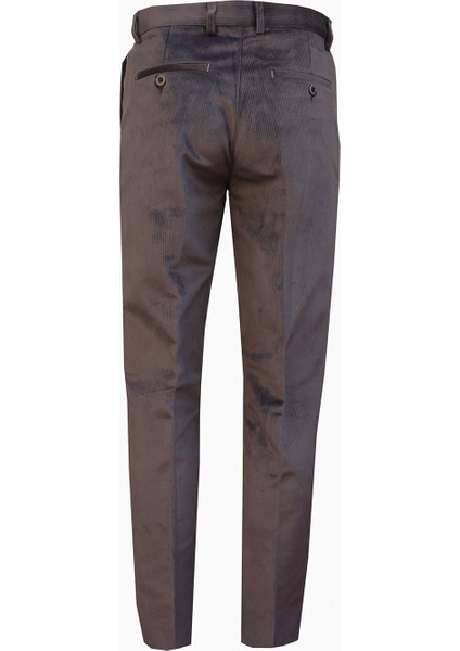 Erkek Kahverengi Kışlık Kadife Ince Fitilli Içi Yünlü Yandan Cepli Klasik Kesim Pantolon modelleri