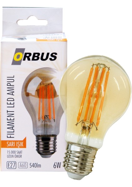 Dekoratif A60 6W Amber Sarı Işık Rustik LED Ampul 5'li Paket