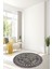 Gri Kilim Desenli Yuvarlak Halı (Makinede Yıkanabilir) 1