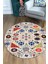 Çiçekli Krem Kilim Desenli Yuvarlak Halı (Makinede Yıkanabilir) 1