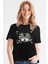 Geometrik Kurt Siyah Kısa Kollu Kadın T-Shirt 1