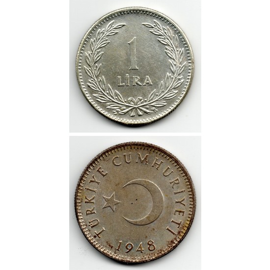 Benim Koleksiyonum 1 Lira (1948) Gümüş (600 Ayar) Çil Eski Madeni Para