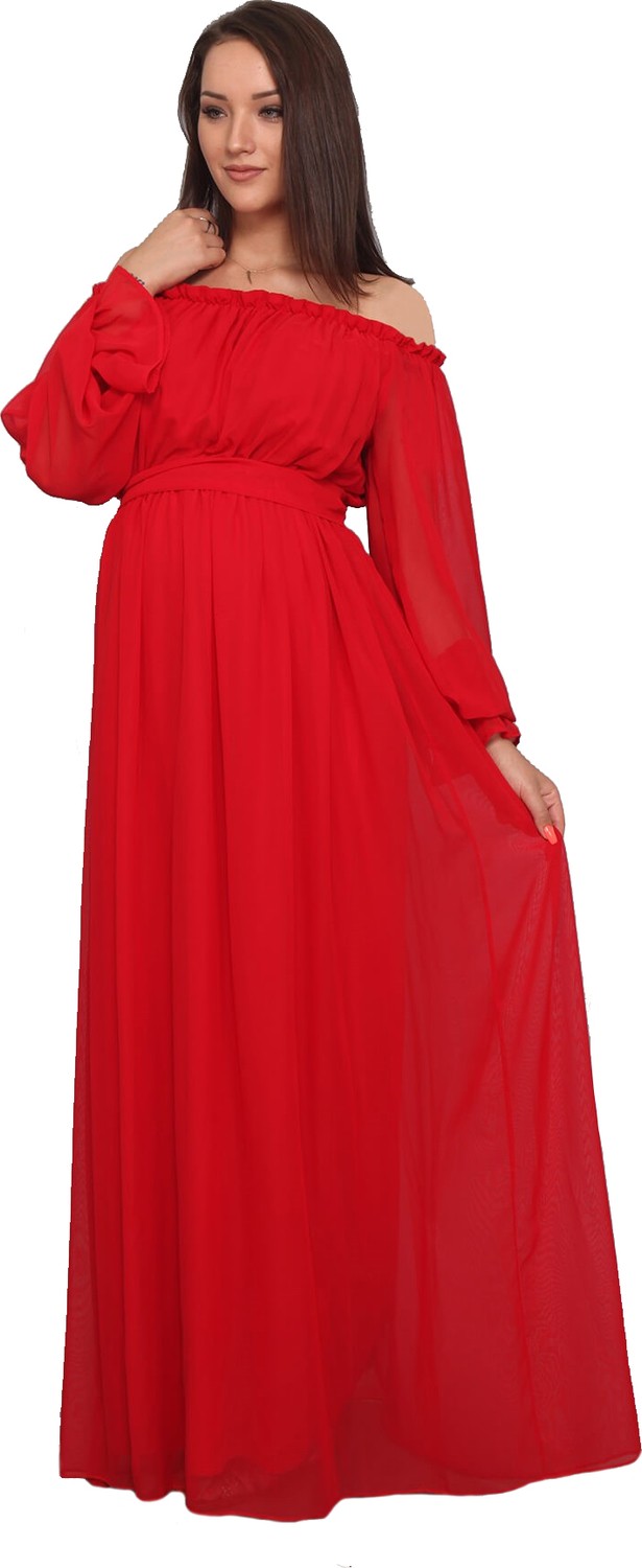 Moda Labio Babyshower Dökümlü Kırmızı Hamile Elbisesi