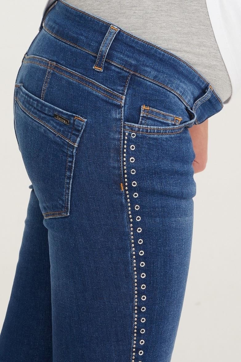 Vavien Hamile Skinny Denim Kuşgözü Taş Yapıştırma Pantolon Mavi 1089 görsel 5