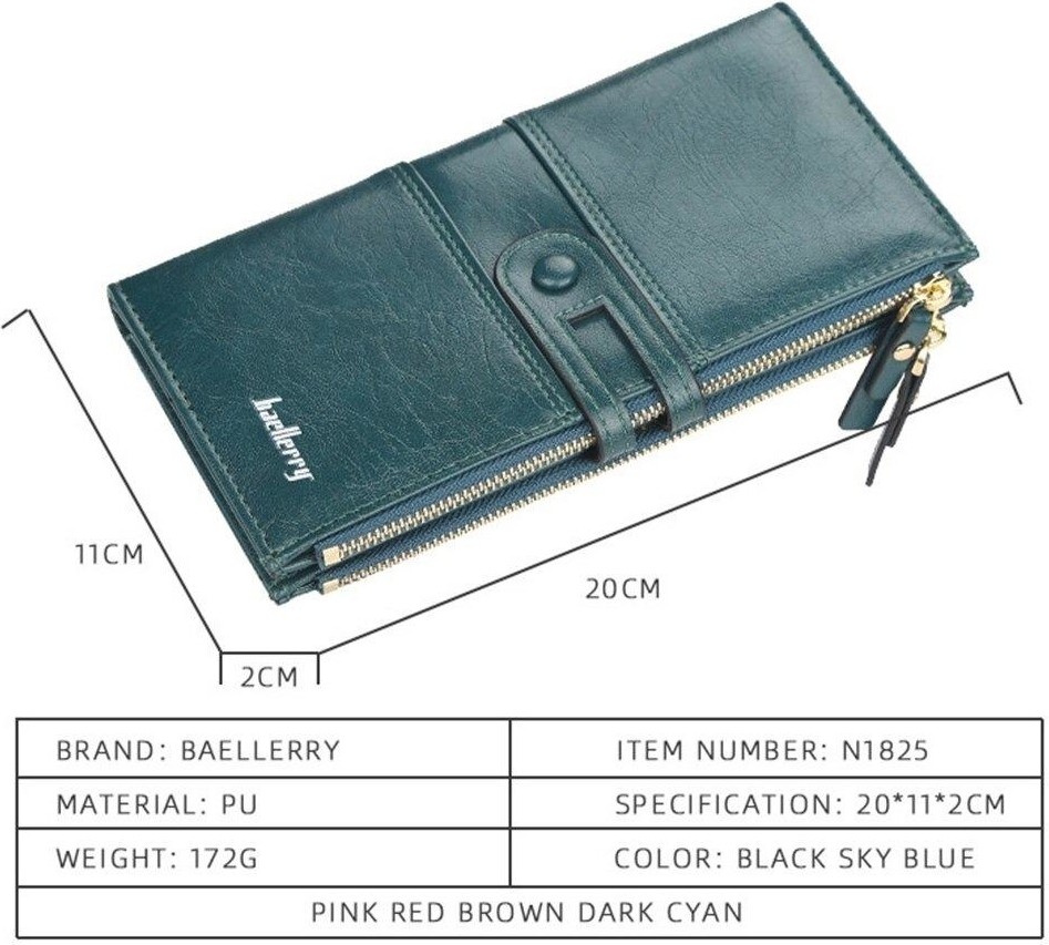 Baellerry Kadın Cüzdan Yeşil Renkli Kartlık Bölmeli Fermuarlı Model 12.5x9.5x2 cm görsel 4