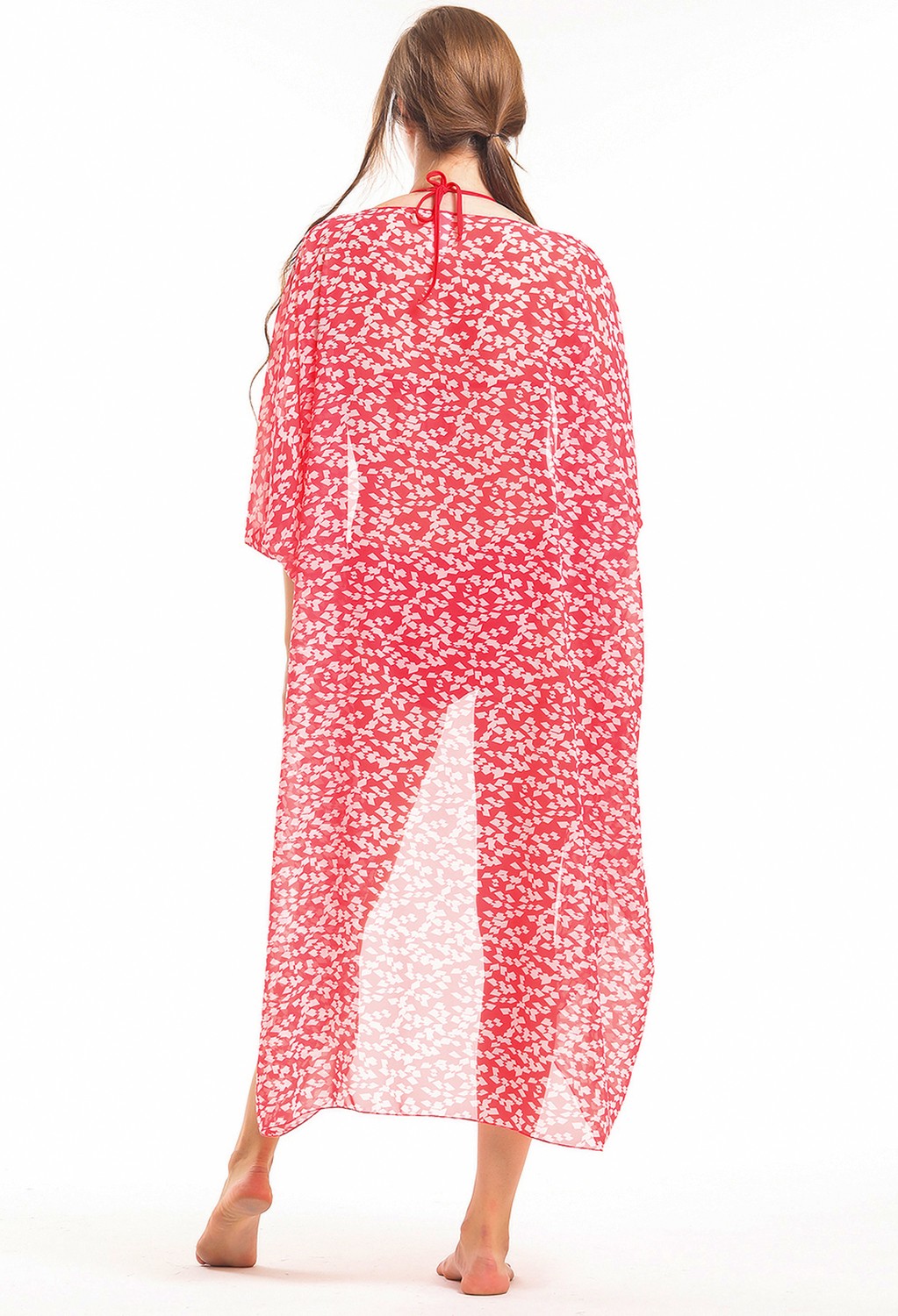 Sense Şifon Plaj Kimono | ELB33597 Fuşya Kareli görsel 2