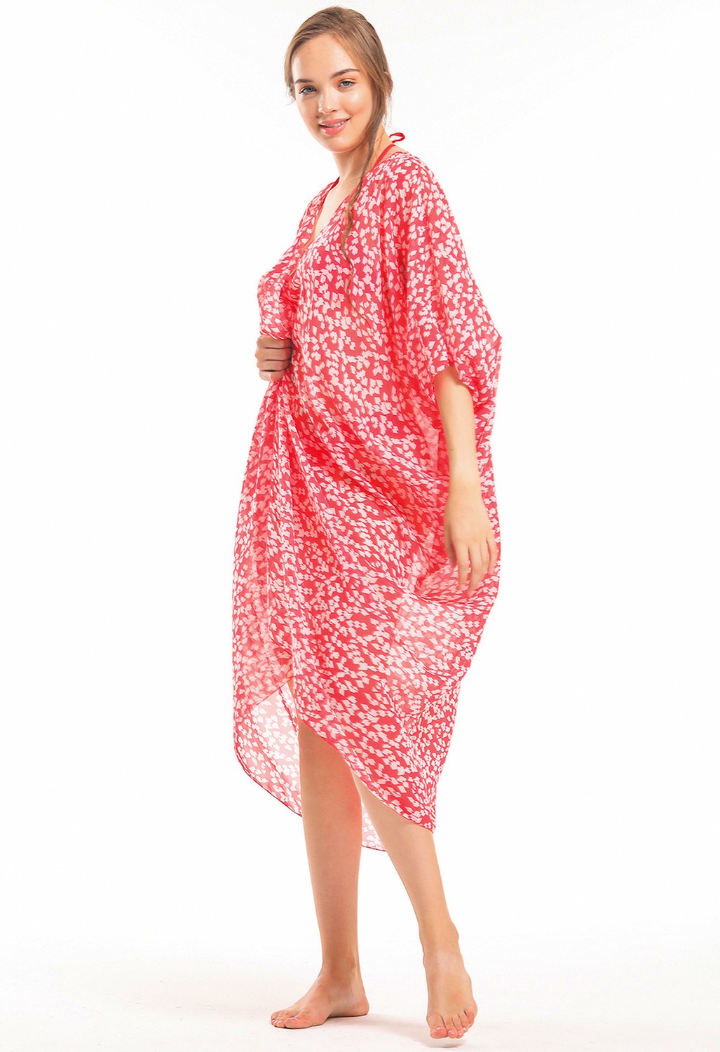 Sense Şifon Plaj Kimono | ELB33597 Fuşya Kareli görsel 3