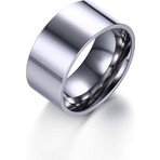Chavin 10Mm. Geniş Parlak Gri  Erkek Çelik Alyans Yüzük Dt01