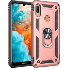 Ceppare Huawei Y6S 2019 Kılıf Vega Tank Yüzüklü Standlı Silikon Çift Katmanlı Koruma Rosegold