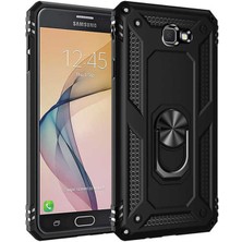 Ceppare Galaxy J7 Prime Kılıf Vega Tank Yüzüklü Standlı Silikon Çift Katmanlı Koruma Siyah