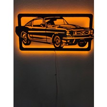 Dekoraven Mustang LED Işıklı Ahşap Dekoratif Tablo