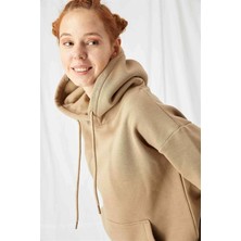 Gothamvibes Kadın Stay Oversize Bej Hoodie