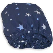 Bebek Özel Pamuklu Bebek ve Çocuk Lastikli Çarşaf Lacivert Zemin Beyaz Yıldızlı 40 x 80 cm