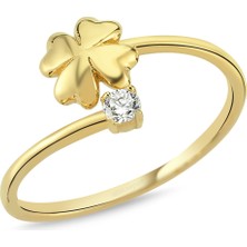 Altın Sepeti Altınsepeti Altın Tektaşlı Yonca Yüzük