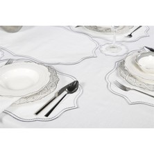 Caka Home  2'li Amerikan Servis Nakışlı Oymalı Keten Efektli Gri Renkli