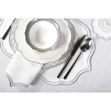 Caka Home  2'li Amerikan Servis Nakışlı Oymalı Keten Efektli Gri Renkli