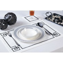 Caka Home  2'li Amerikan Servis Geometrik Nakışlı Keten Efektli Siyah