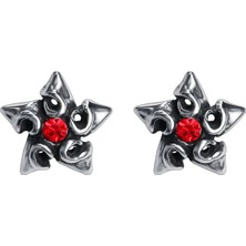Kırmızı Yıldız Zirkon Taşlı Motorcu Modern Erkek Çelik Küpe (Çift)