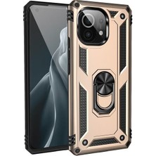 Case Street Xiaomi Mi 11 Lite Kılıf Vega Tank Standlı Yüzüklü Mıknatıslı+Nano Glass Gold