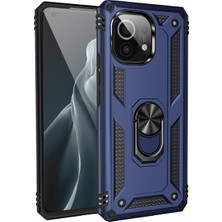 Case Street Xiaomi Mi 11 Lite Kılıf Vega Tank Standlı Yüzüklü Mıknatıslı+Nano Glass Lacivert