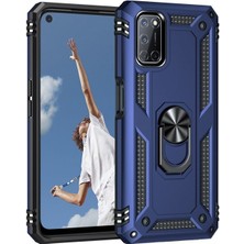 Case Street Oppo A92 Kılıf Vega Tank Standlı Yüzüklü Mıknatıslı+Nano Glass Lacivert