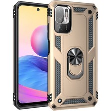 Case Street Xiaomi Poco M3 Pro 5g Kılıf Vega Tank Standlı Yüzüklü Mıknatıslı+Nano Glass Gold