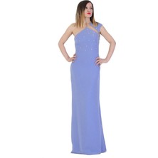 Günay Fierte Kadın Abiye Elbise ALCH8110 Tek Omuz Taş Detay Düz Mavi