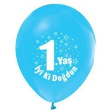 Bal10 Dünyası 1 Yaş Iyi Ki Doğdun Baskılı Mavi Balon  5'li Paket