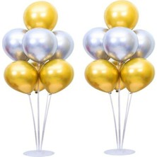 Bal10 Dünyası 1 Adet 7 Balonlu Gümüş Gold Krom Balon Ayaklı Standı