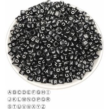 Hedef Bijuteri 50GR Harf Boncuk, 6mm Siyah Üzeri Beyaz Küp Harf Boncuk (50GR,~375 Adet)