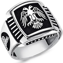 Modasilvers 925 Ayar Gümüş Tuğralı Çift Başlı Kartal Yüzük