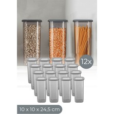 Lira 12'li Set Kare Erzak Saklama Kabı Raf Organizeri Büyük Boy 1,75 Litre