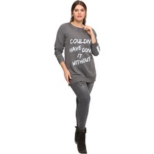 Günay Fierte Kadın Büyük Beden Bluz LM43030 Yuvarlak Yaka Uzun Kol Sweatshirt Yan Fermuarlı Yırtmaç Detay Antrasit Siyah