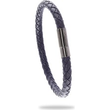 Labalaba Erkek Örgü Deri Bileklik Lacivert Renk