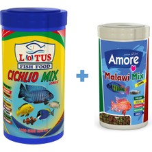 Lotus Cichlid Mix Granulat 1000ML + Amore Malawi Mix Chips 250ML Balık Yemi