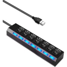 Ancheyn 7 Port USB Çoklayıcı Çoğaltıcı Işıklı Hub USB 2.0 Switch Splitter 4874