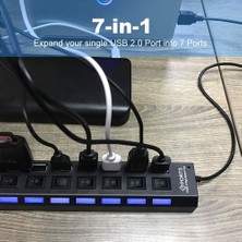 Ancheyn 7 Port USB Çoklayıcı Çoğaltıcı Işıklı Hub USB 2.0 Switch Splitter 4874