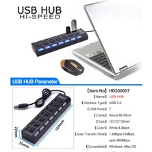 Ancheyn 7 Port USB Çoklayıcı Çoğaltıcı Işıklı Hub USB 2.0 Switch Splitter 4874