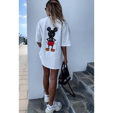 Uniquetex Beyaz Mickey Mouse Baskılı Oversize T-Shirt