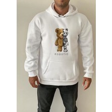 Amor Man Robotıc Dijital Baskılı Kapüşonlu 4 Iplik Içi Komple Pamuk Modern Erkek Hoodie-Sweatshirt