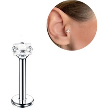 Bylin Cerrahi Çelik Kare Zirkon Taşlı Labrent Piercing Altın Rengi - 6 mm