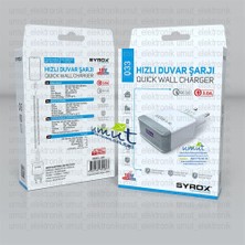 Syrox USB Çıkşlı 3 Amper Hızlı Şarj Adaptörü - Q33 3.0A USB Quick Şarj Başlık