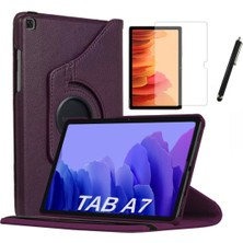 Fibaks Samsung Galaxy Tab A7 SM-T500 2020 10.4" Kılıf + Ekran Koruyucu + Kalem Uyku Modlu 360 Derece Dönebilen Standlı Tablet Kılıfı Mor