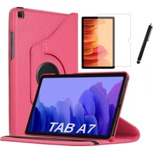 Fibaks Samsung Galaxy Tab A7 SM-T500 2020 10.4" Kılıf + Ekran Koruyucu + Kalem Uyku Modlu 360 Derece Dönebilen Standlı Tablet Kılıfı Pembe