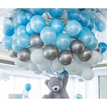 Vipfoni Metalik Balon Mavi - Beyaz - Gümüş Gri  Karışık - 10 Adet