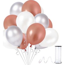 Vipfoni Metalik Balon Beyaz -Rose Gold -Gümüş Gri 10 Adet