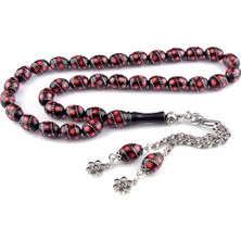 Tesbih Rüyası Kırmızı Mine ve Gümüş Işlemeli Oltu Tesbih